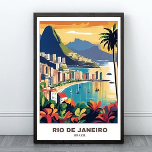 Rio de Janerio Travel Printable Poster - Brazil Travel Poster - Cityscape Painting - Digital Print Wall Art - Rio Home Decor - Brazil Travel