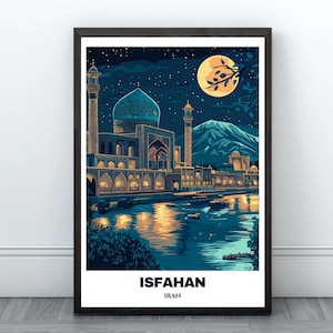 Isfahan Travel Printable Poster - Iran Travel Poster - Citycape Painting - Digital Wall Art Print -Isfahan Home Decor - Shah Mosque Print