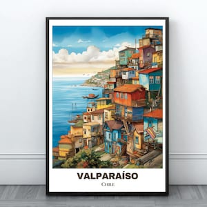 Valparaíso Travel Printable Poster -Chile Travel Poster -Citycape Painting -Digital Wall Art Print -Valparaíso Home Decor-Chile Illustration