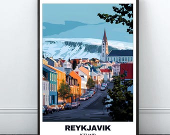 Reykjavik Travel Printable Poster - Iceland Travel Poster -Cityscape Painting - Digital Print Wall Art - Home Decor - Reykjavik Trip Print