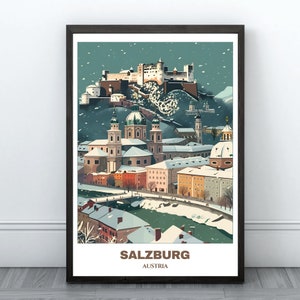 Salzburg Travel Printable Poster -Austria Travel Poster -Salzburg Painting -Digital Print Wall Art-Austria Home Decor -Salzburg Snowly Print