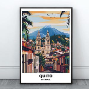 Póster imprimible de viaje a Quito - Póster de viaje a Ecuador - Pintura de paisaje urbano - Impresión de arte mural digital - Decoración del hogar de Quito - Impresión de viaje a Ecuador