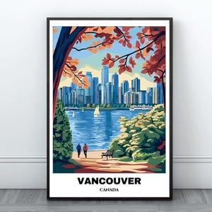 Vancouver Travel Printable Poster - Canada Travel Print - Cityscape Painting -Digital Print Wall Art - Travel Home Decor - Vancouver Affiche