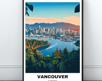 Vancouver Travel Printable Poster - Canada Travel Print - Cityscape Painting -Digital Print Wall Art - Travel Room Decor - Vancouver Trip