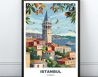 Istanbul Travel Printable Poster - Turkey Travel Poster -Cityscape Painting -Digital Print Wall Art- İstanbul Home Decor -Galata Tower Print
