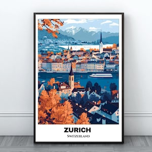 Zurich Travel Printable Poster - Switzerland Travel Poster -Citycape Painting - Digital Wall Art Print-Zurich Home Decor - Zurich Trip Print