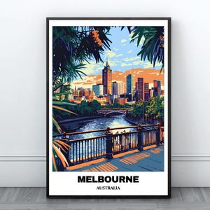 Melbourne Travel Printable Poster - Australia Travel Poster - Cityscape Painting -Digital Print Wall Art - Travel Room Decor -Melbourne Trip