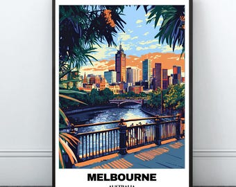 Melbourne Travel Printable Poster - Australia Travel Poster - Cityscape Painting -Digital Print Wall Art - Travel Room Decor -Melbourne Trip