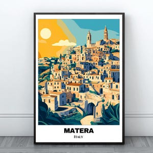 Poster imprimable de voyage Matera - Poster de voyage en Italie - Peinture de cape de la ville - Art mural impression numérique - Décoration d'intérieur Matera - Cadeau imprimé voyage Matera