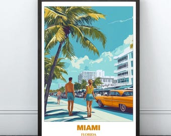 Miami Printable Travel  Poster - Florida Travel Poster -Digital Print Wall Art -Miami Painting Home Decor-Miami Wall Art Print -Florida Trip