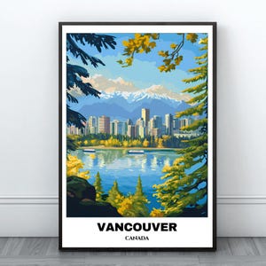 Vancouver Travel Printable Poster - Canada Travel Print - Cityscape Painting -Digital Print Wall Art - Travel Home Decor - Vancouver Affiche