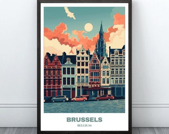 Brussels Travel Printable Poster - Belgium Travel Poster - Citycape Painting - Digital Print Wall Art- Bruges Home Decor -Belgium Trip Print