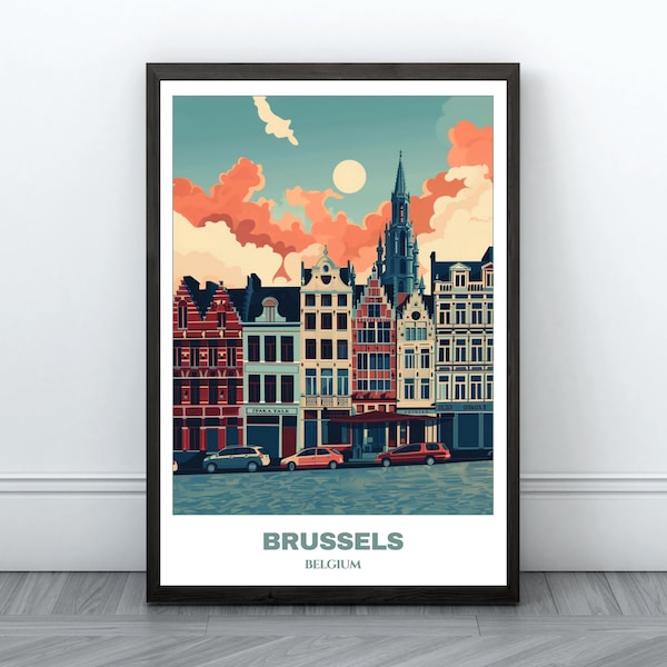 Brussels Travel Printable Poster - Belgium Travel Poster - Citycape Painting - Digital Print Wall Art- Bruges Home Decor -Belgium Trip Print