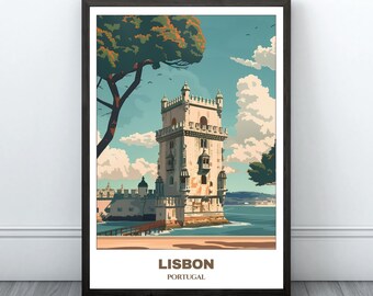 Lisbon Travel Printable Poster - Portugal Travel Poster - Citycape Painting - Digital Print Wall Art - Lisbon Home Decor - Lisbon Trip Print