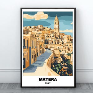 Poster imprimable de voyage Matera - Poster de voyage en Italie - Peinture de cape de la ville - Art mural impression numérique - Décoration d'intérieur Matera - Cadeau imprimé voyage Matera