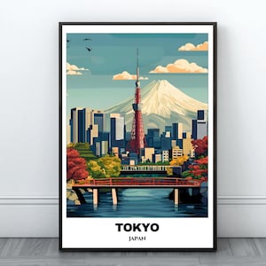 Tokyo Travel Printable Poster - Japan Trip Poster - Cityscape Painting - Digital Print Wall Art - Home Decor - Tokyo Affiche -Tokyo citycape