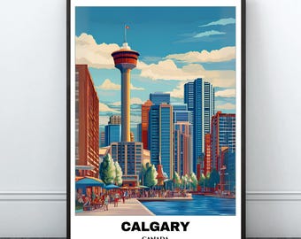 Calgary Travel Printable Poster - Canada Travel Poster - Citycape Painting -Digital Print Wall Art -Calgary Home Decor -Canada Calgary Print