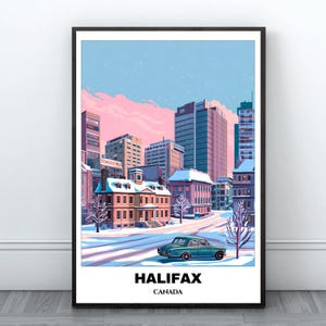 Halifax Travel Printable Poster - Canada Travel Poster- Citycape Painting - Digital Print Wall Art -Halifax Home Decor -Halifax Snowly Print