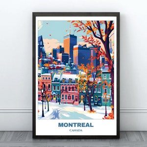 Montreal Travel Printable Poster -Canada Travel Poster-Citycape Painting -Digital Print Wall Art- Montreal Home Decor -Montreal Snowly Print