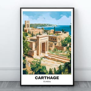 Carthage Travel Printable Poster -Tunisia Travel Poster -Citycape Painting -Digital Wall Art Print -Carthage Decor-Ruins of Ancient Carthage