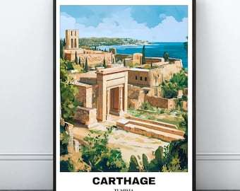Carthage Travel Printable Poster -Tunisia Travel Poster -Citycape Painting -Digital Wall Art Print -Carthage Decor-Ruins of Ancient Carthage