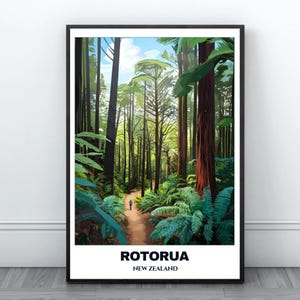 Rotorua Travel Printable Poster - New Zealand Travel Poster - Whakarewarewa Forest - Cityscape Painting - Digital Print Wall Art -Home Decor