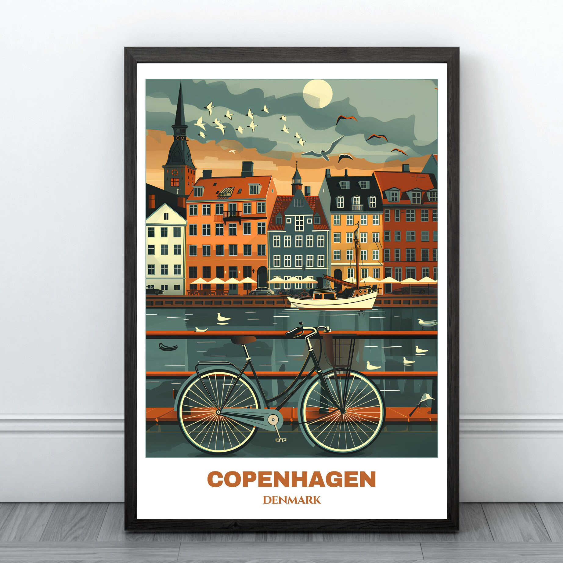 Copenhagen Printable Poster -  Denmark Travel Poster - Cityscape Painting - Digital Wall Art - Travel Art Room Decor -Copenhagen Print
