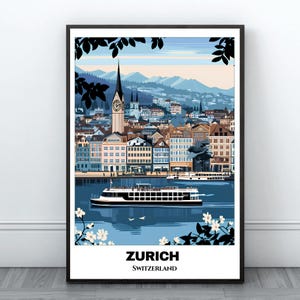 Zurich Travel Printable Poster - Switzerland Travel Poster -Citycape Painting - Digital Wall Art Print-Zurich Home Decor - Zurich Trip Print