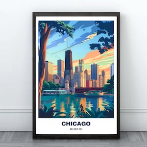 CHICAGO City druckbares Poster - Illinois Reiseplakat - Stadtbild - Digitaldruck Wandkunst - Reisekunst Raumdekor - Geschenk für Sie