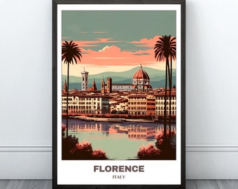 Póster imprimible de viaje a Florencia - Póster de viaje a Italia - Pintura de paisaje urbano - Impresión digital - Decoración de pared de viaje - Viaje a Florencia