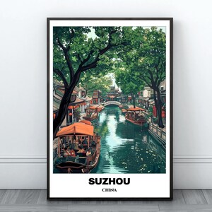 Pôster da cidade de Suzhou, impressão de viagem na China, arte de parede para impressão, presente de viagem, arte de paisagem urbana, decoração de parede digital, presente de aniversário