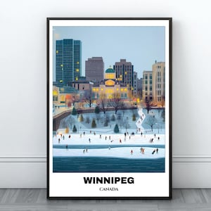 Winnipeg Travel Printable Poster - Canada Travel Poster- Citycape Painting -Digital Print Wall Art- Winnipeg Postcard -Winnipeg Snowly Print