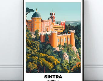 Sintra Travel Printable Poster - Portugal Travel Poster - Cityscape Painting -Digital Print Wall Art -Sintra Home Decor -Portugal Trip Print