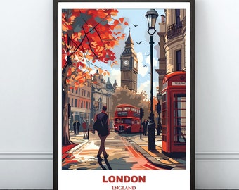 London Travel Printable Poster - England Travel Poster -Cityscape Painting - Digital Print Wall Art -London Home Decor -United Kingdom Print