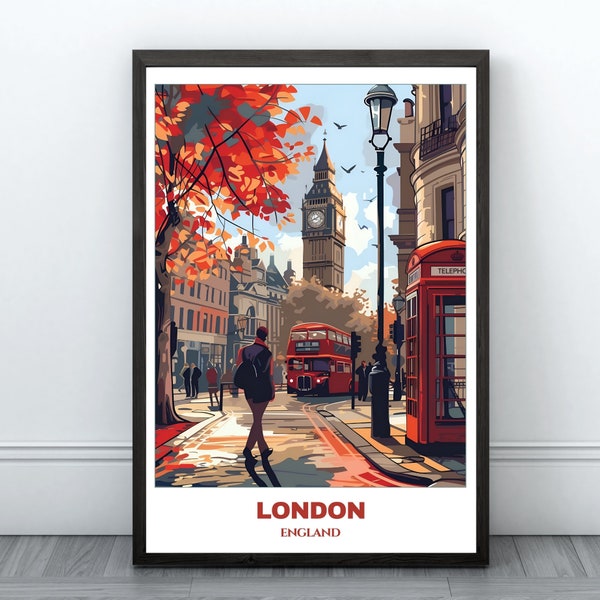 London Travel Printable Poster - England Travel Poster -Cityscape Painting - Digital Print Wall Art -London Home Decor -United Kingdom Print