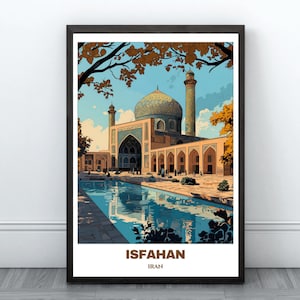 Isfahan Travel Printable Poster - Iran Travel Poster - Citycape Painting - Digital Wall Art Print -Isfahan Home Decor - Shah Mosque Print