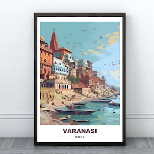 Varanasi Travel Printable Poster - India Travel Poster -Varanasi Painting - Digital Print Wall Art -India Home Decor - Benares Illustration