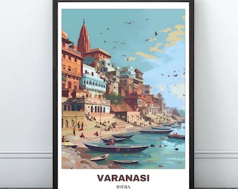 Varanasi Travel Printable Poster - India Travel Poster -Varanasi Painting - Digital Print Wall Art -India Home Decor - Benares Illustration
