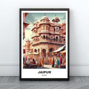 Cartaz para impressão de viagem a Jaipur - Cartaz de viagem à Índia - Pintura de paisagem urbana - Arte de parede com impressão digital - Arte de parede de viagem Decoração para casa - Viagem a Jaipur