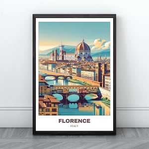 Póster imprimible de viaje a Florencia - Póster de viaje a Italia - Pintura de paisaje urbano - Impresión digital - Decoración de pared de viaje - Viaje a Florencia