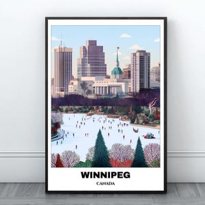 Winnipeg Travel Printable Poster - Canada Travel Poster- Citycape Painting -Digital Print Wall Art- Winnipeg Postcard -Winnipeg Snowly Print