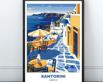 Santorini Travel Printable Poster - Greece Travel Poster -Cityscape Painting - Digital Print Wall Art- Travel Wall Art Decor -Santorini Trip