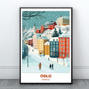 Oslo Travel Printable Poster - Norwegia Travel Poster - Citycape Painting - Digital Print Wall Art - Oslo Home Decor - Oslo Snowly Print - Norwegia Trip