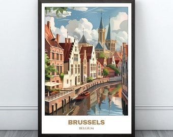 Bruges Travel Printable Poster - Belgium Travel Poster - Citycape Painting - Digital Print Wall Art- Brussels Home Decor -Belgium Trip Print