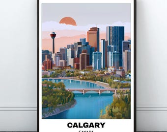 Calgary Travel Printable Poster - Canada Travel Poster - Citycape Painting -Digital Print Wall Art -Calgary Home Decor -Canada Calgary Print