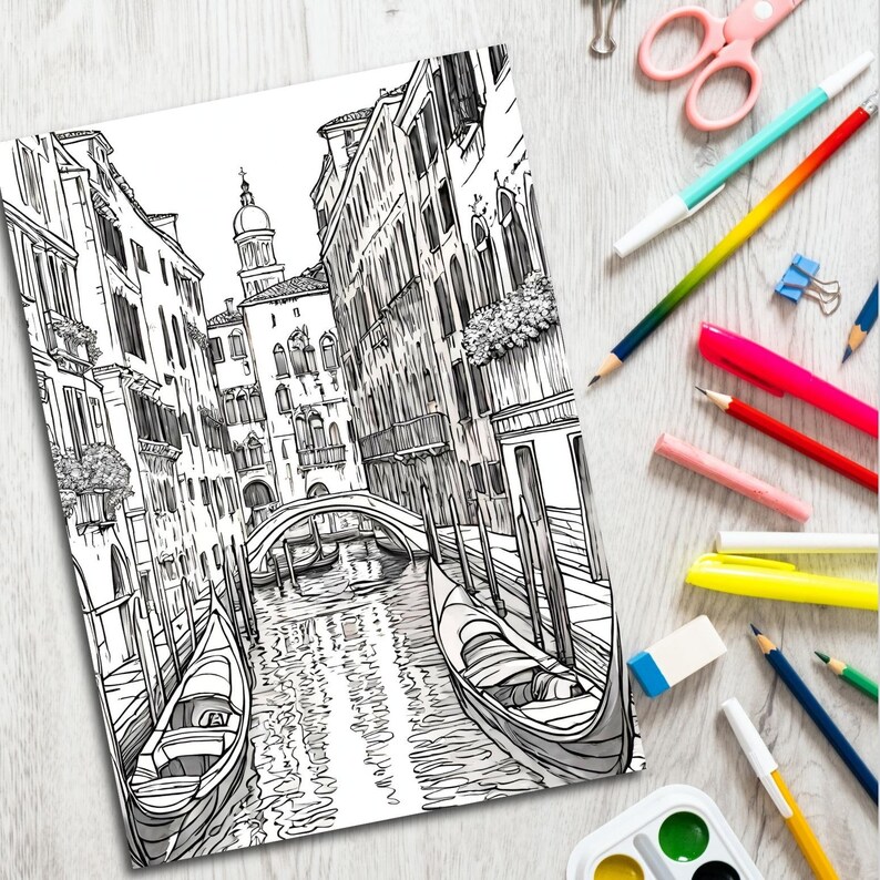 Venice Coloring Page Printable Coloring Page Coloring Activity for Adults Coloring Page Digital ...