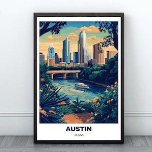 Austin Printable Travel  Poster - Texas Travel Poster -Digital Print Wall Art -Austin Painting Home Decor-austin Wall Art Print -Texas Print