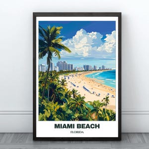 Miami Beach Printable Travel  Poster - Florida Travel Poster - Digital Print Wall Art -Miami Painting Home Decor -South Beach Wall Art Print