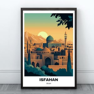 Isfahan Travel Printable Poster - Iran Travel Poster - Citycape Painting - Digital Wall Art Print -Isfahan Home Decor - Isfahan Trip Print