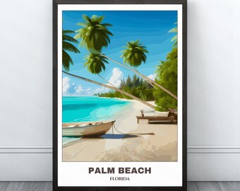 フロリダ州パームビーチの旅行ポスター – ヴィンテージ都市景観アート（デジタルダウンロード）